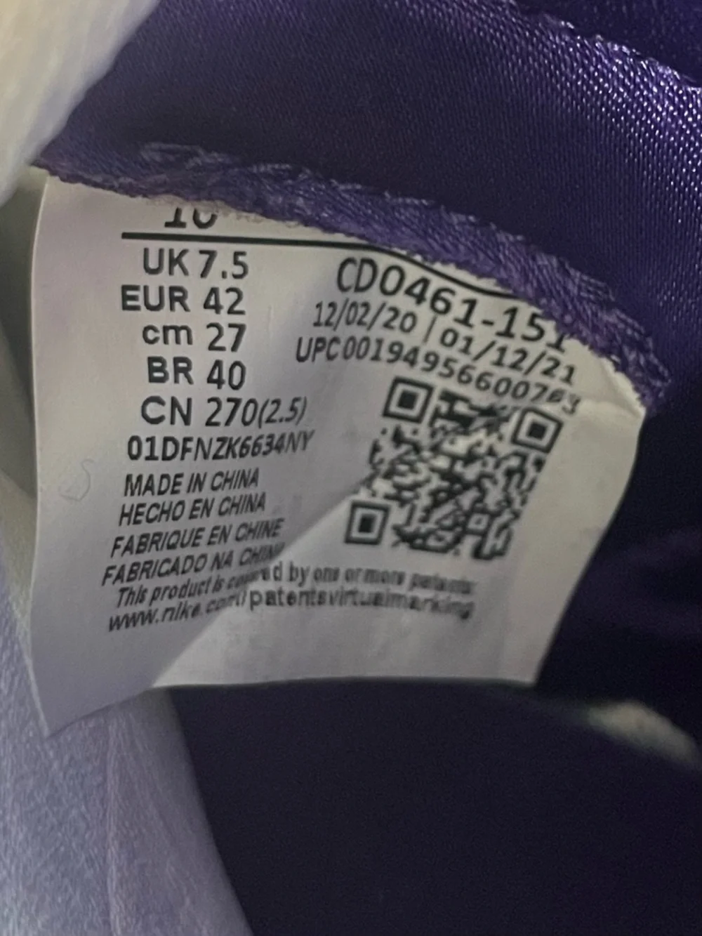 Nike Air Jordan w COA 1 Retro High OG Court Purple Women’s Sz 10 CD0461-151 - Picture 6 of 11